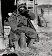 UN soldier drinking coffee in North Korea