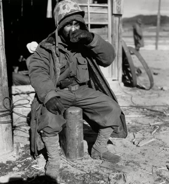 UN soldier drinking coffee in North Korea
